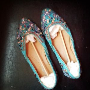 *SHOE SALE 2/$20* Turquoise Silk&Sequined Slippers